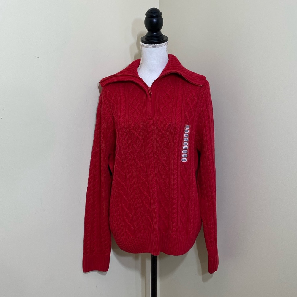 NWT Pria Red Cotton Knit 3/4 Zip Pullover Sweater XL Casual Layering Top